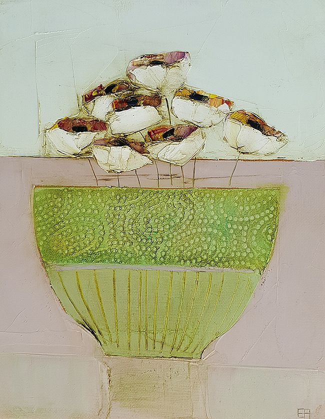 Eithne  Roberts - Green bowl white flowers